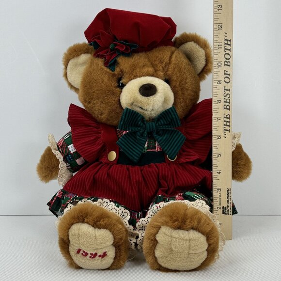 Vintage 1994 Kmart Teddy Bear Lane Christmas Bear In Holiday Dress Hat Bow 18" - Picture 12 of 13
